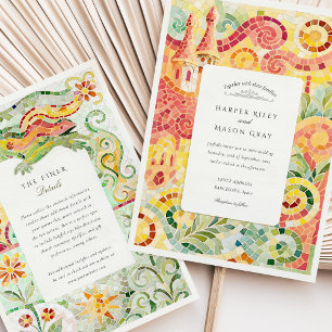 Invitation de mariage mosaïque inspirée de Gaudí à