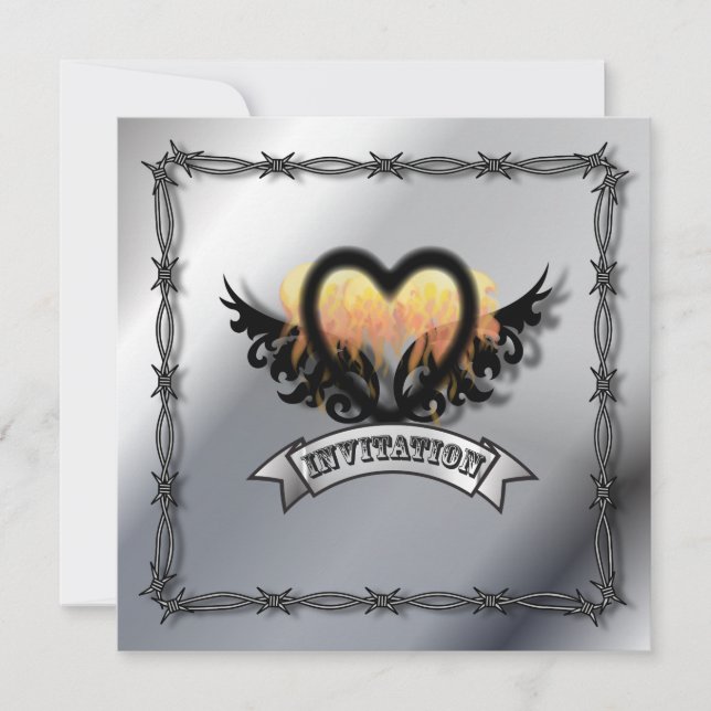 Invitation de mariage motard Rock N Roll Cœur de f (Devant)