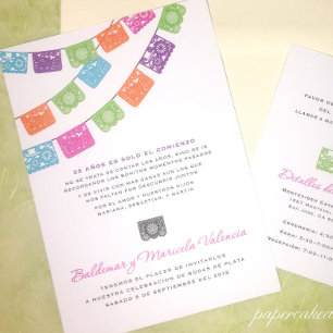 Invitation de mariage multicolore Papel Picado