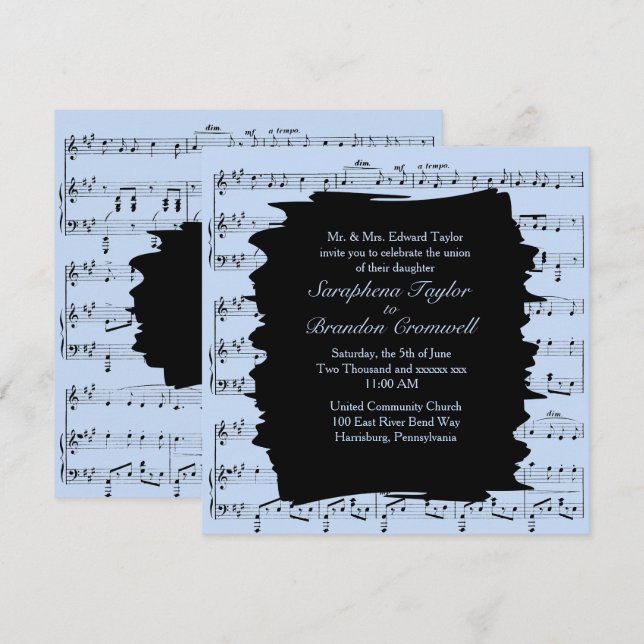 Invitation de mariage musique abstraite bleue mode (Devant / Derrière)