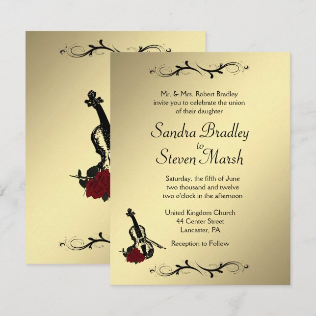 Invitation de mariage musique de violon   (Devant / Derrière)