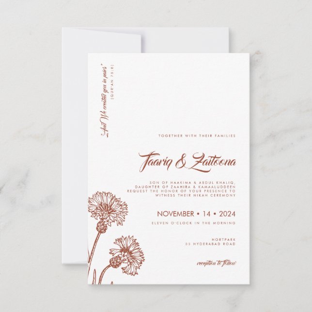 Invitation de mariage musulman floral Boho en terr (Devant)