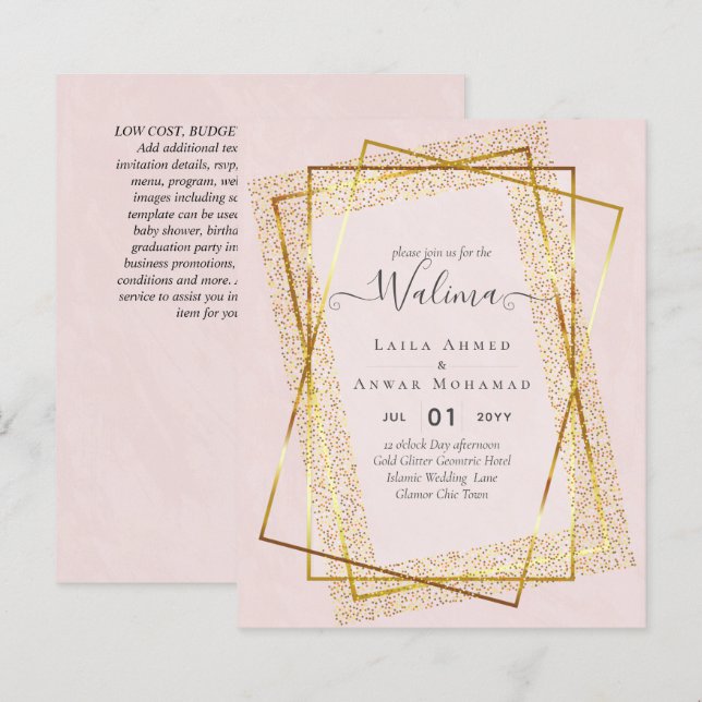 Invitation de mariage musulmane de Walima à cadre  (Devant / Derrière)