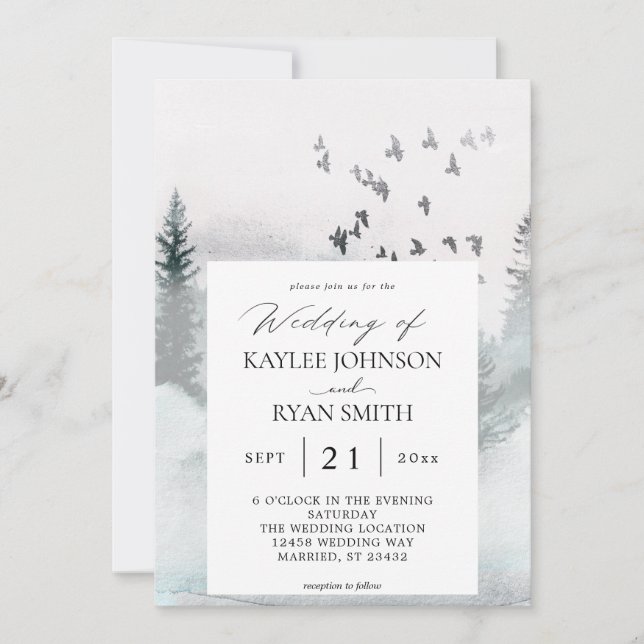 Invitation de mariage Nature Forêt & Oiseaux 2  (Devant)