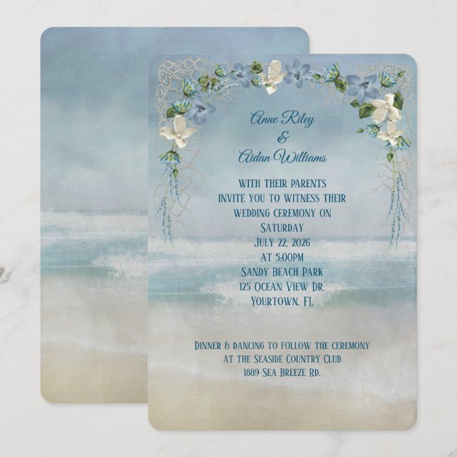 Invitation de mariage Nautical Beach (Devant / Derrière)
