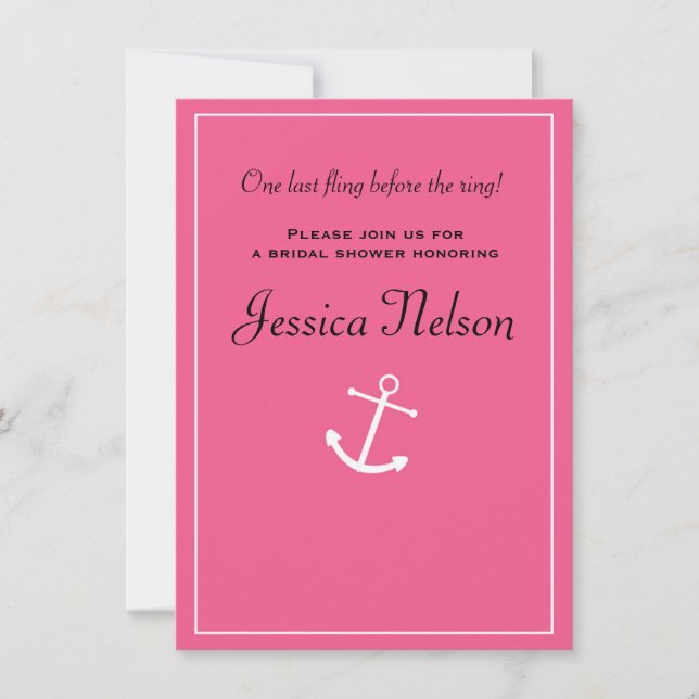 Invitation de mariage nautique à l'ancre rose pour (Devant)