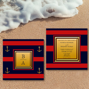 Invitation de mariage nautique bleu marine rouge r