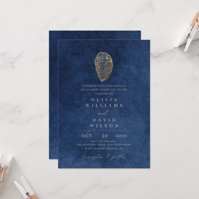 Invitation de mariage nautique bleu océan de la Ro (Devant/Arrière en situation)