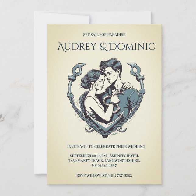 invitation de mariage nautique minimaliste (Devant)