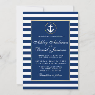 Invitation de mariage nautique rayures bleues F