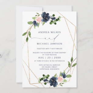 Invitation de mariage Navy & Blush avec faux foil