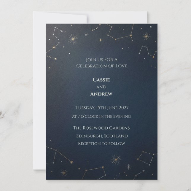 Invitation de mariage Navy Constellation étoile d' (Devant)