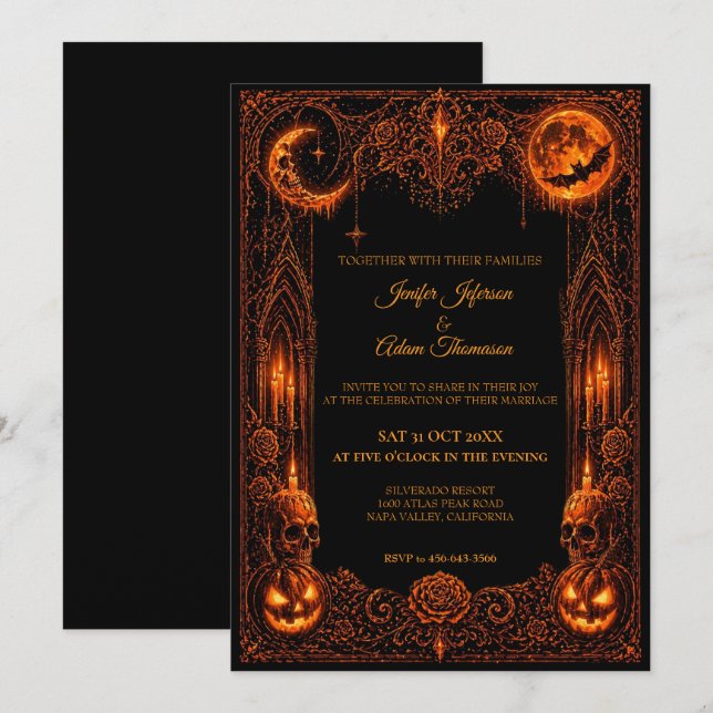 Invitation de mariage néon gothique Halloween somb (Devant / Derrière)