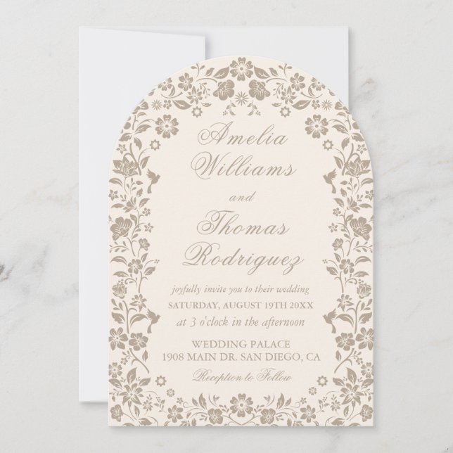 Invitation de mariage neutre à calligraphie romant (Devant)