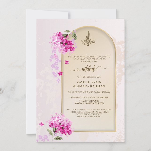 Invitation de mariage Nikkah de luxe | Hydrangeas (Devant)