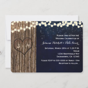 Invitation de mariage nocturne rustique avec arbre