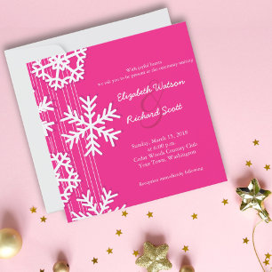 Invitation de mariage Noël Flocons de neige rose