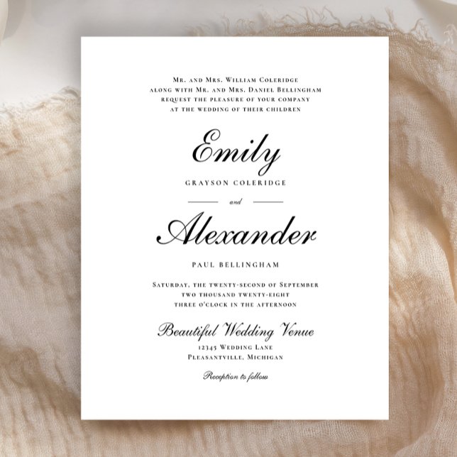 Invitation de mariage noir à l'écriture élégante e (Créateur téléchargé)