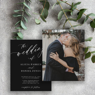 Invitation de mariage noir chic avec script photo