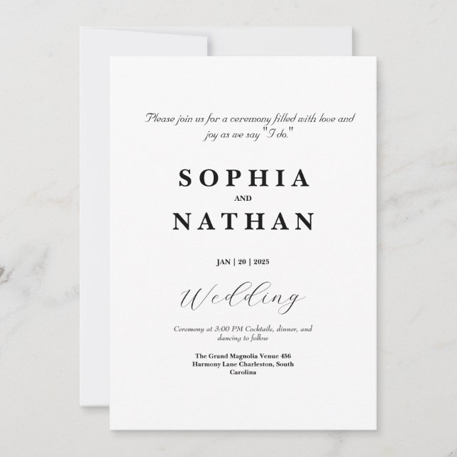 Invitation de mariage noir et blanc classique (Devant)