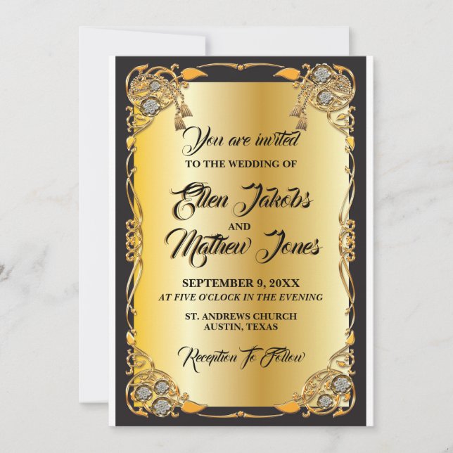 Invitation de mariage noir et or (Devant)