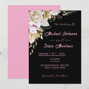 Invitation de mariage noir et rose moderne   Chic 