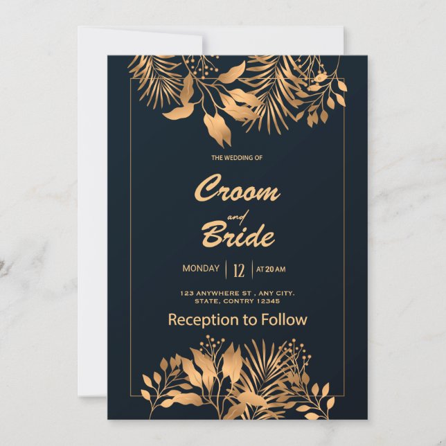 Invitation de mariage noir moderne (Devant)