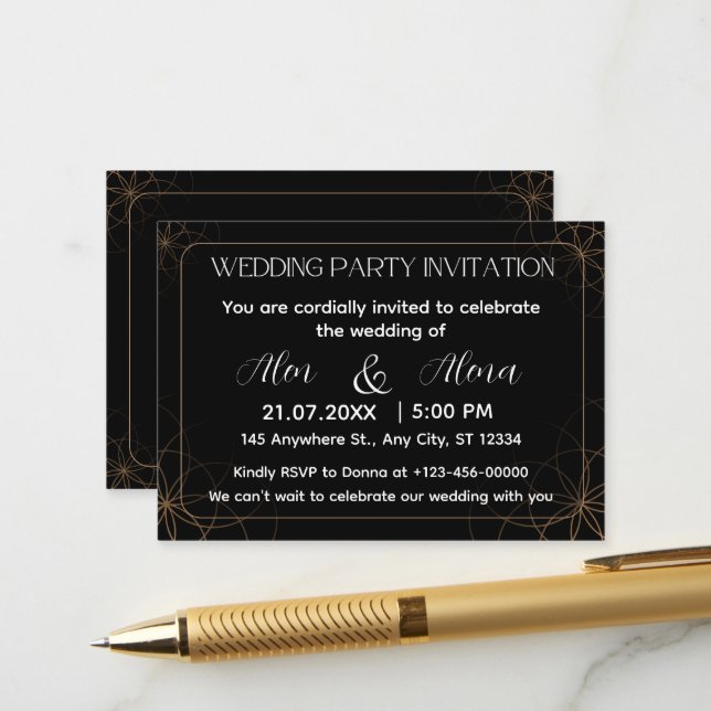 Invitation de mariage noir or (Devant/Arrière en situation)