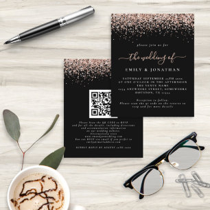 Invitation de mariage noire avec code QR et paille
