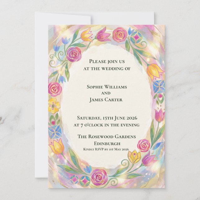 Invitation de mariage nouveau fleur sauvage coloré (Devant)
