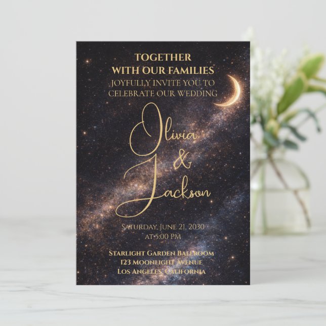 Invitation de mariage nuit étoilée céleste (Debout devant)