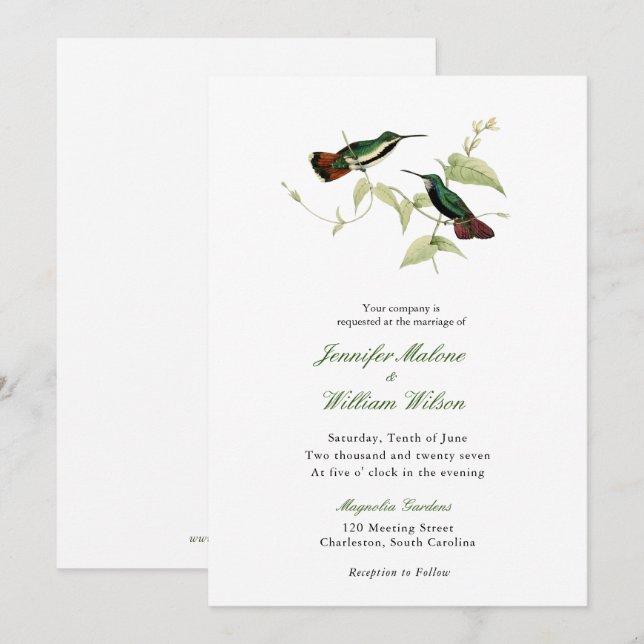 Invitation de mariage oiseau-mouche vintage (Devant / Derrière)