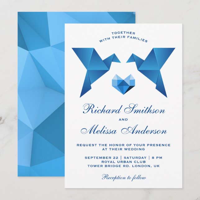 Invitation de mariage Oiseaux en origami géométriq (Devant / Derrière)