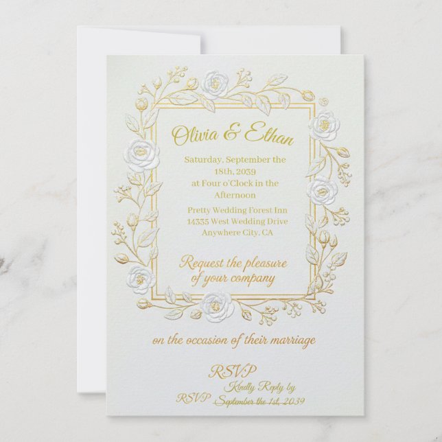 Invitation de mariage - Or classique & Branche d'o (Devant)