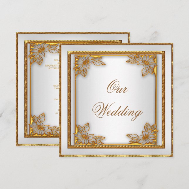 Invitation de mariage Or Vieilli Blanc Art Déco (Devant / Derrière)