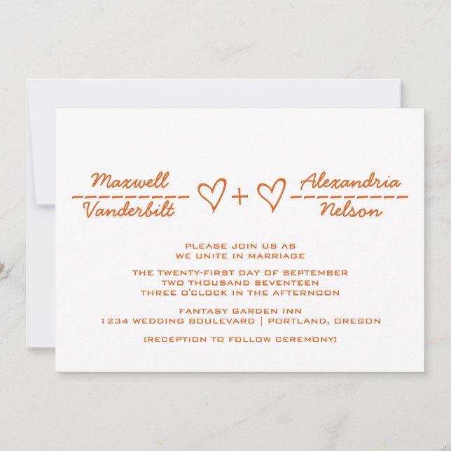 Invitation de mariage Orange Heart Equation (Devant)