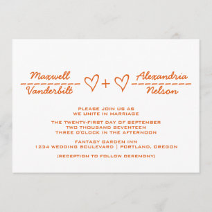 Invitation de mariage Orange Heart Equation
