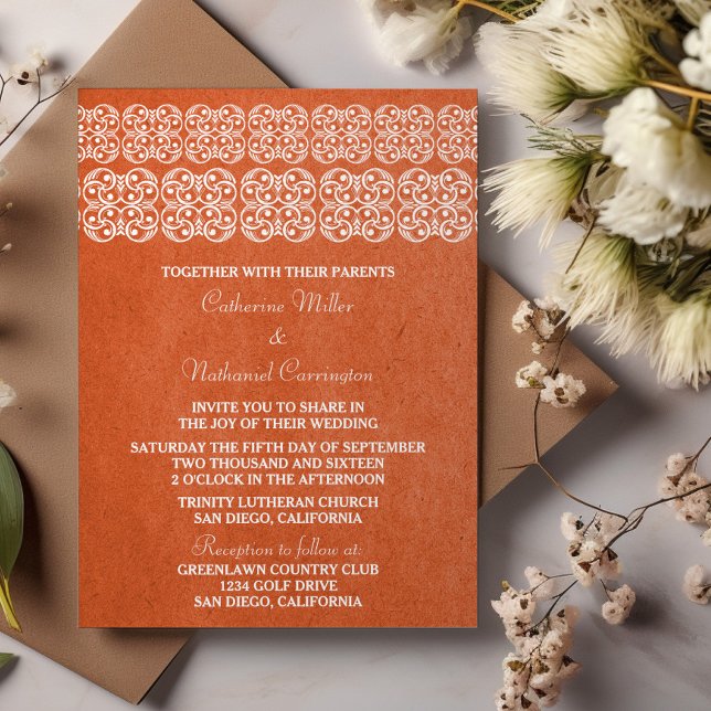Invitation de mariage orange moderne de Bohême (Orange Modern Bohemian Wedding Invite)