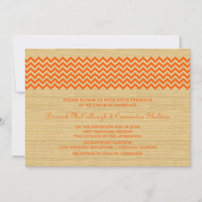 Invitation de mariage Orange Rustic Chevron (Devant)