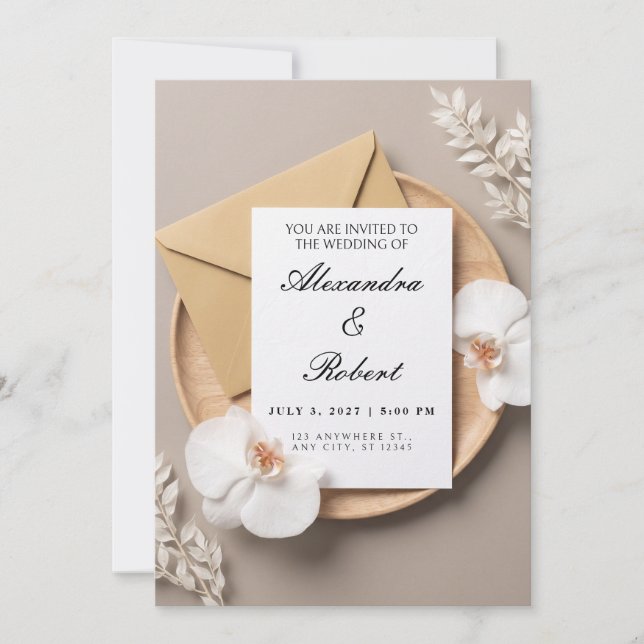 Invitation de mariage Orchidée papillon blanc et e (Devant)