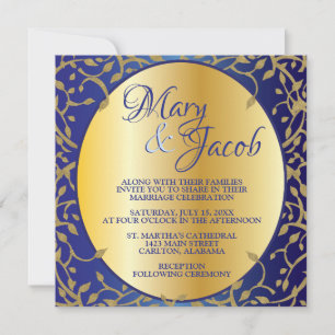 Invitation de mariage ornée de bleu royal et d'or