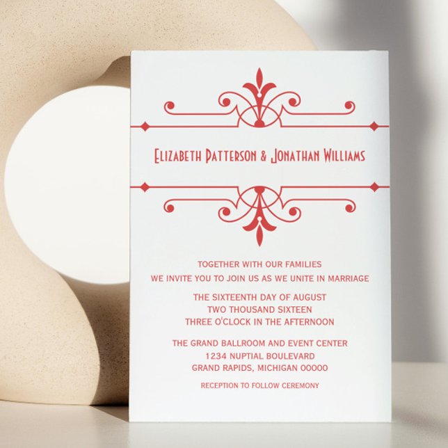 Invitation de mariage ornemental fantaisie Red v2 (Red v2 Fancy Ornamental Wedding Invite)