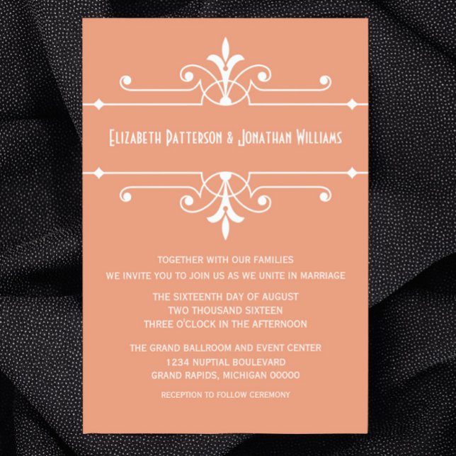 Invitation de mariage ornemental Orange Fancy (Orange Fancy Ornamental Wedding Invitation)