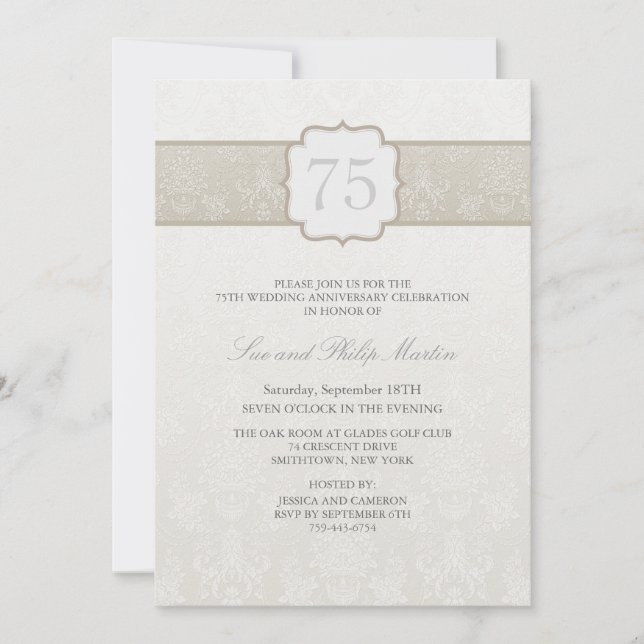 Invitation de mariage ou d'anniversaire de mariage (Devant)