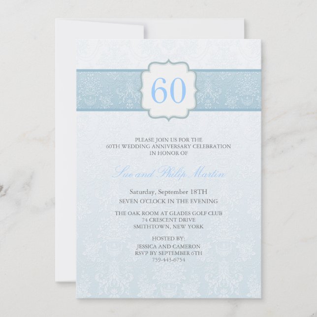 Invitation de mariage ou d'anniversaire de mariage (Devant)