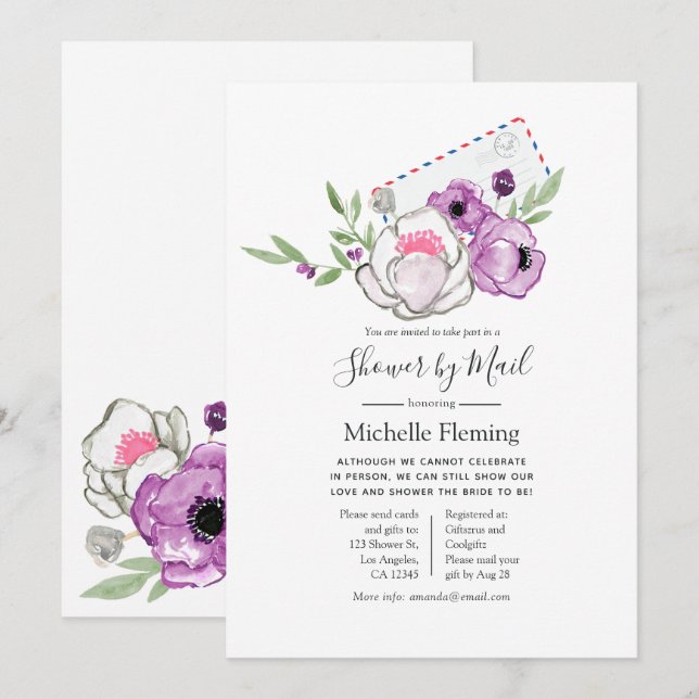 Invitation de mariage ou de baby shower Florale de (Devant / Derrière)