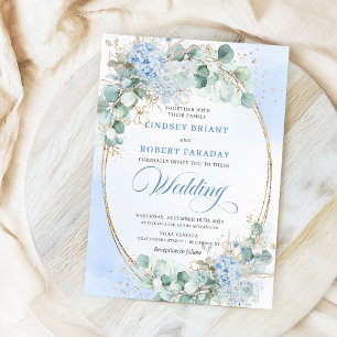 Invitation de mariage ovale en blé floral bleu dou