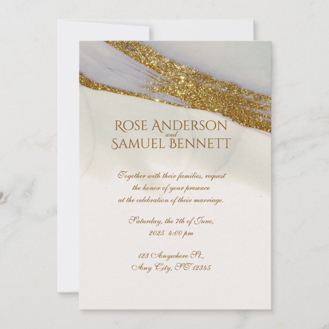Invitation de mariage pailletée à l'encre d'alcool (Devant)