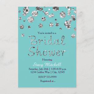 Invitation de mariage pailletée argent turquoise