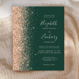 Invitation de mariage paillettes vert émeraude et